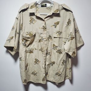 Vintage Diane von Furstenberg Tiger Button-Up Shirt Size 42 Safari Travel